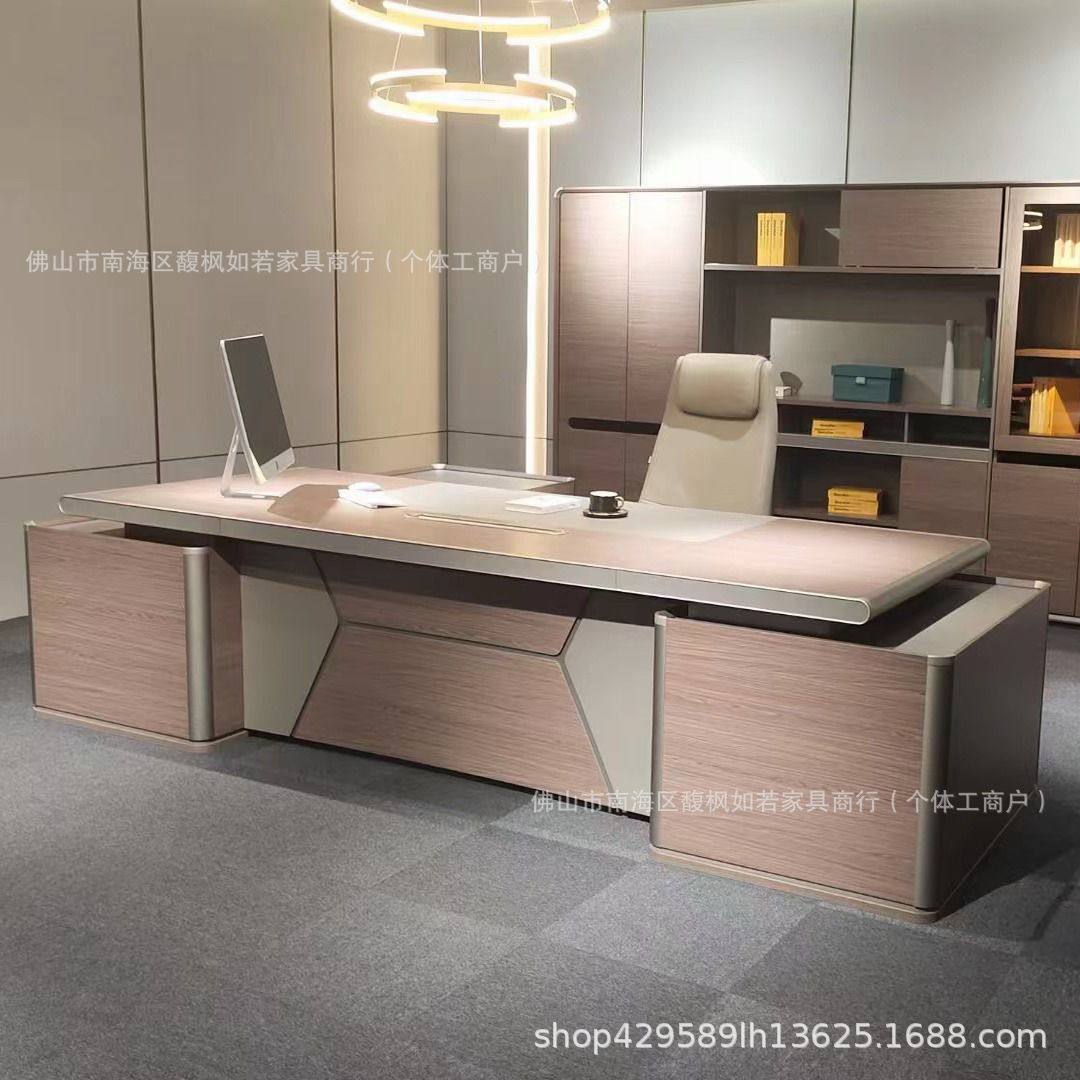 铝合金属包边老板桌现代时尚大班台办公桌总裁桌豪华办公台书桌椅