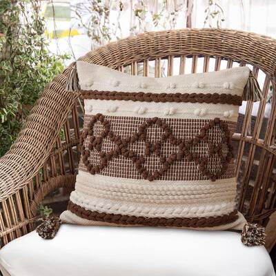 厅手工立体提花居||簇编织抱枕套TCY轻奢风流苏绒家客靠垫