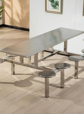 学校不锈钢餐8NFD食堂餐桌椅员工工连体挂凳桌4人6人人餐人桌椅