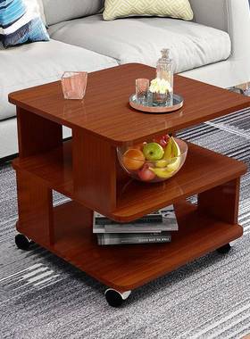 茶约几可移动简现代家用户小型边几客厅QUK沙发台钢阳化玻璃带轮