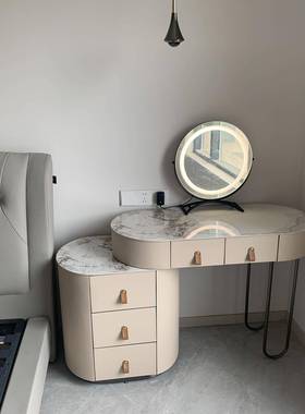 高式意极简化设妆26302桌E0级橡木梳妆台6mm厚岩板台面圆镜计5门