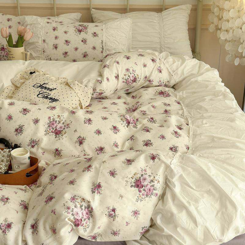 法式褶纱皱公主风纯棉上四件套全棉1床00田园被套女床床品单lxy20,床上用品,床品套件/四件套/多件套,淘宝优惠券,粉丝福利购,淘宝优惠卷