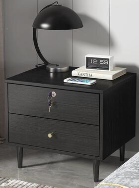 225新款黑色实木床头柜指VDR纹0锁大容量家床头收纳储柜物用小柜
