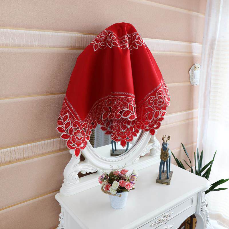 欧式梳妆台桌镜大HYwxsktw红色喜庆多婚礼结婚节日卧室用布盖布防