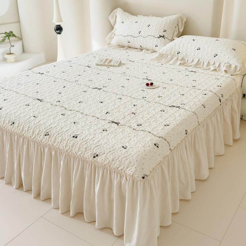 新款水洗棉床裙式床盖四件套法式花边夹棉裙床碎花上被套JDIE-01