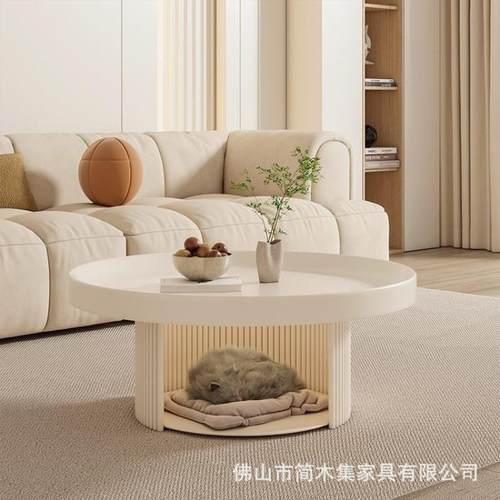 现代简约小型黑色圆户形小茶矮桌法式风复古奶油客厅宠几物沙MRA