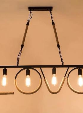 复古美台式工业酒风怀旧吊灯绳吧餐吧浪漫字母吧服装店麻铁艺9740