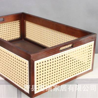 日式藤编木收纳盒复古实12321色杂物纳筐客玩具书本家收居厅杂物