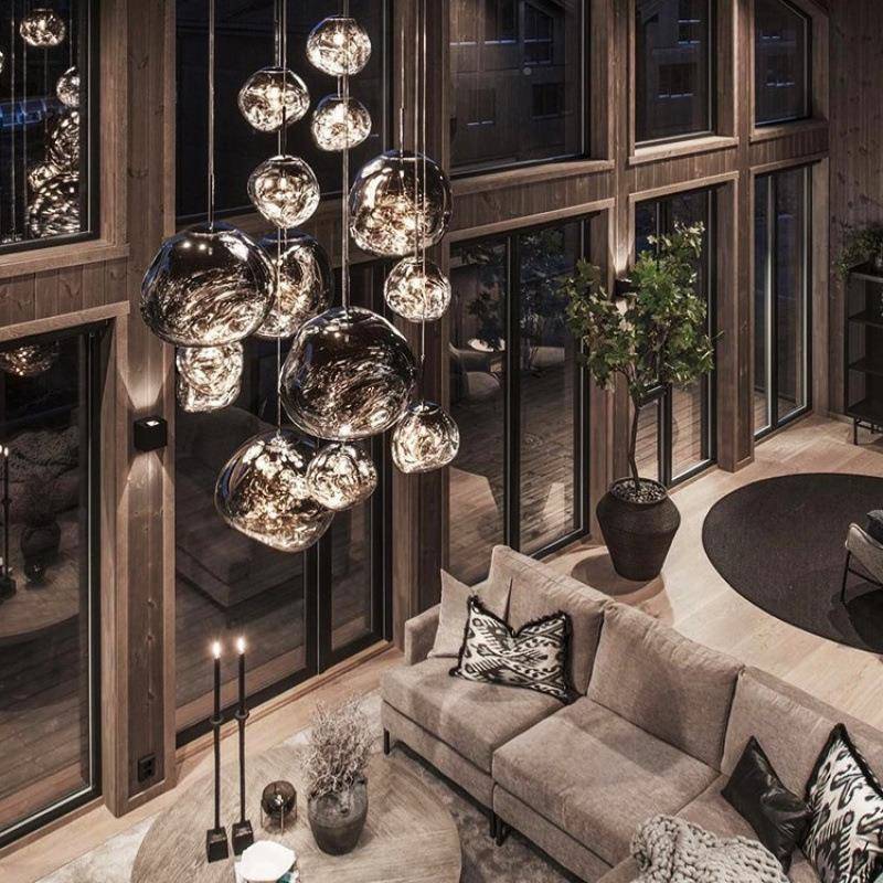 设计师熔岩吊灯大别墅oft复长式挑空楼间19梯吊灯客厅吧台简l约餐