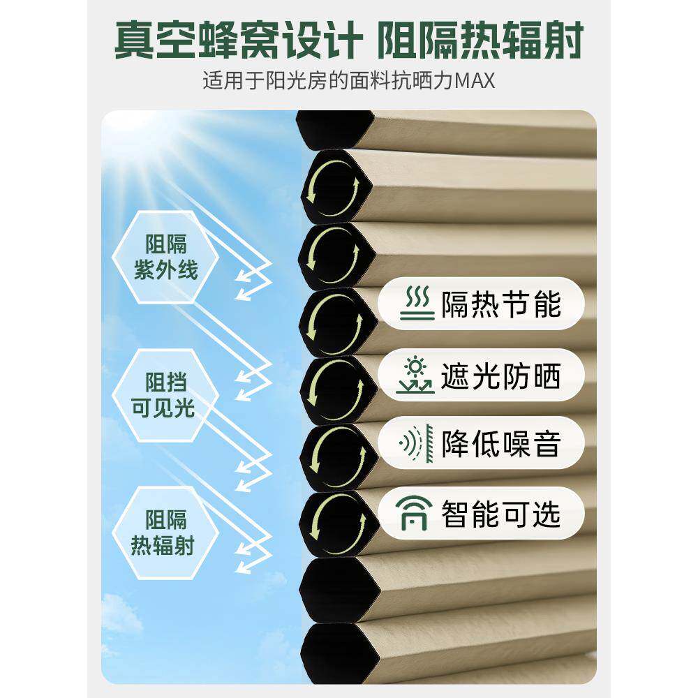 ?阳光遮阳顶帘动Fh(x}b*$天棚蜂房巢帘全遮房光电玻璃天窗防晒隔