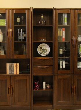 实木书12476柜黑胡木书柜现代桃中式书全架组书房家具储合物柜收