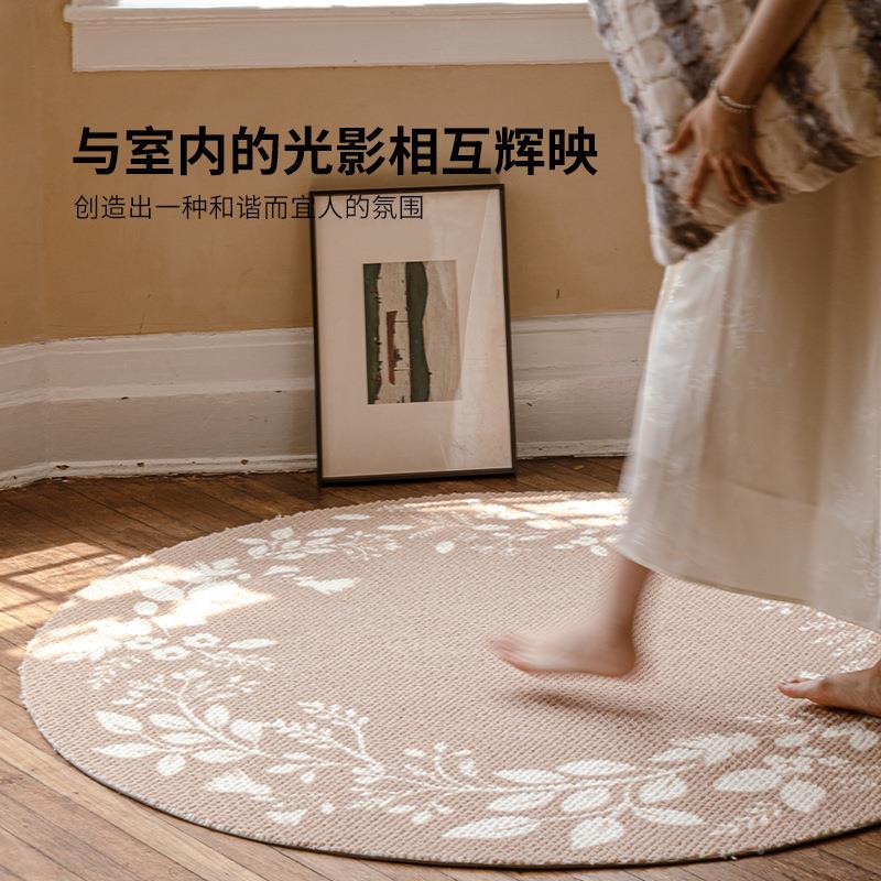 法帽式复古新西兰羊油毛圆形地毯卧室边床20240503衣间奶风家用新