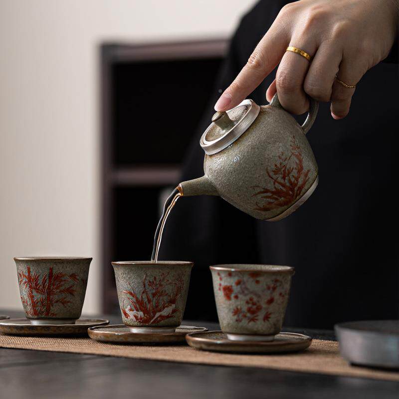 冰古花釉兰花用壶围炉煮茶套装日式家复茶壶泡手执壶小无品牌/号