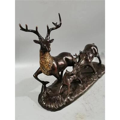 包邮花铜一财鹿高升招财鹿梅鹿路路发艺客厅家居装UDP饰工品摆件