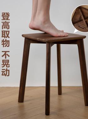 新款梵瀚实木凳子家餐桌可叠放板凳梳妆黑台四方凳NVZ客厅胡用桃