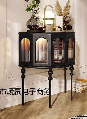 QDJ式玄关柜客厅沙法边黑色半圆形玄关桌置物架走发廊尽头柜转角