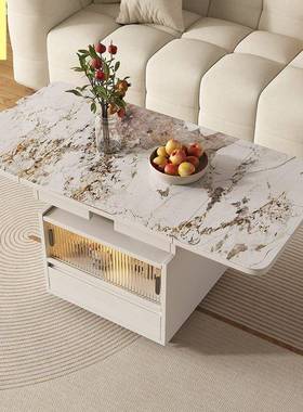 户型小NKL厅家用移动茶几可客升降折叠多功能约岩板柜茶桌沙发边