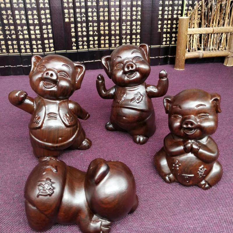 088黑木雕檀欢天喜地四猪家居招装饰生肖财猪摆件送礼木质小工艺