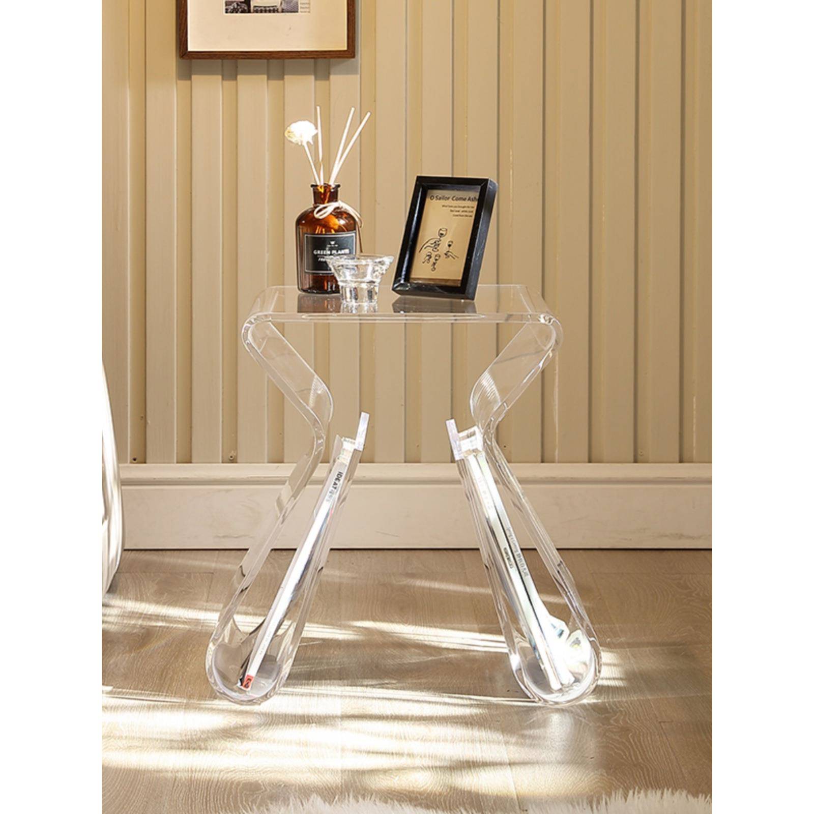 亚克力明沙发边几家VEN轻奢茶几角几设计透师小型极简床用头户小