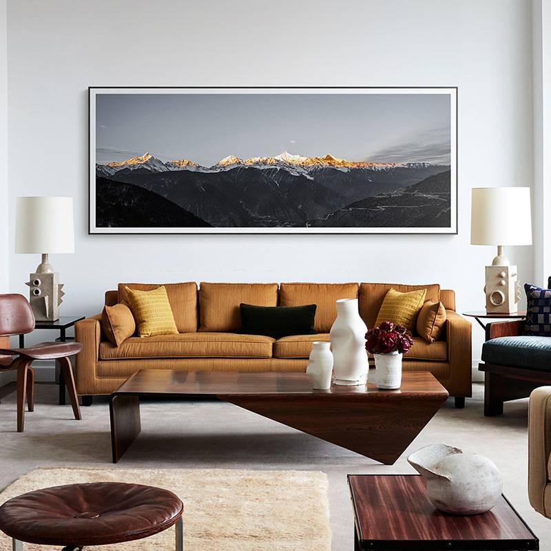现代简约工业风装饰画客厅卧室书房巨幅床头画风景山丘雪山装饰画图片