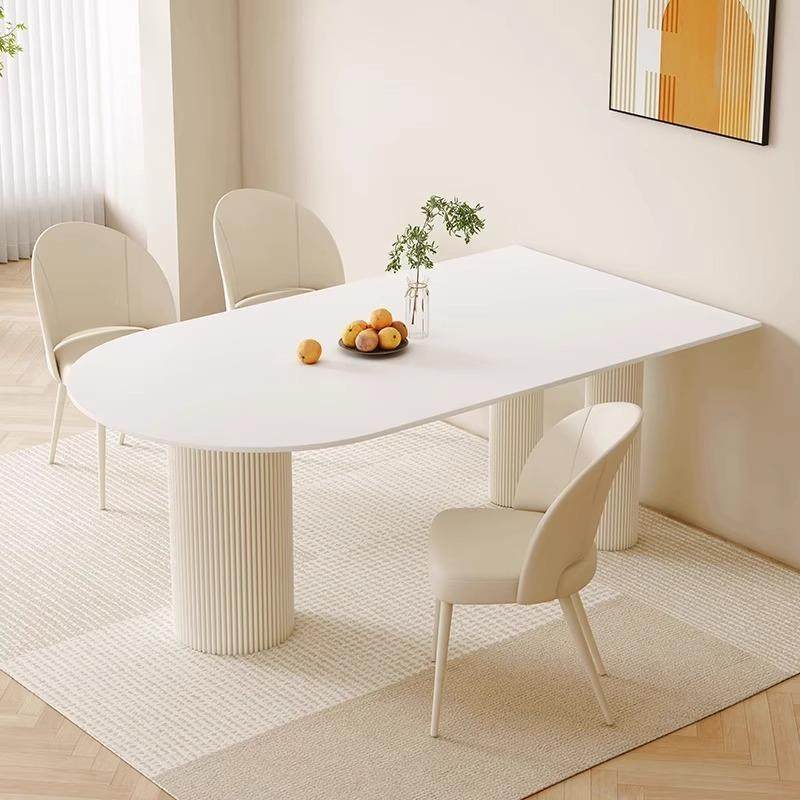 奶风岩板油餐桌椅1.10-1餐组合小户型岛台桌一体饭法式餐桌家用靠