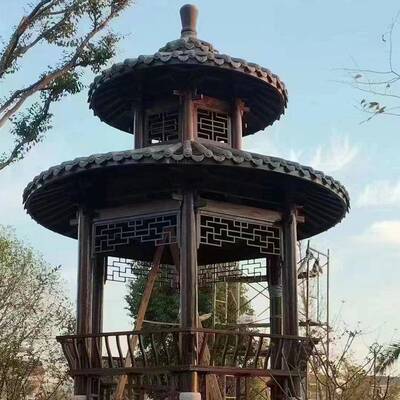 户外腐防木四凉亭42164木屋仿古角六角别墅庭闲院休亭