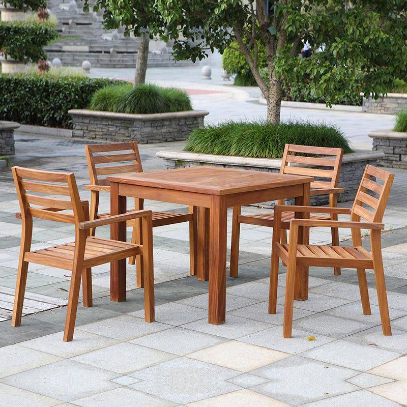 户外全木桌椅组合院庭花园进口柚长实餐桌别墅民宿餐桌无品牌/椅