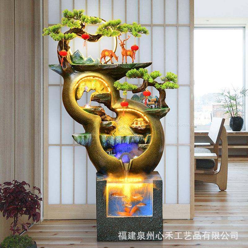 道假山泉流喷水柜摆件客厅别墅办公茶室MJB鱼缸过电视边阳台水景