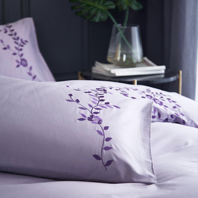 A10L式口紫色被套四件套1纯.8米双人刺绣花F75955M5欧棉床出上用