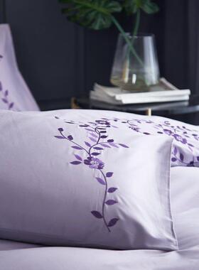 A10L式口紫色被套四件套1纯.8米双人刺绣花F75955M5欧棉床出上用