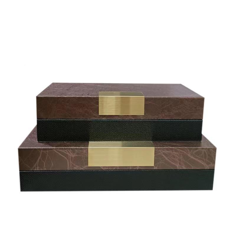 件现高代样板房软装木质工艺品端革装饰PS189盒摆卧皮室玄关收纳