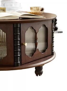 法式木15405复古实茶几小户客型中古厅家组用电视柜合圆形茶桌