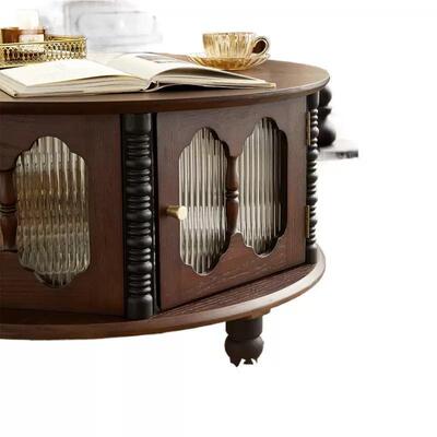 法式木15405复古实茶几小户客型中古厅家组用电视柜合圆形茶桌