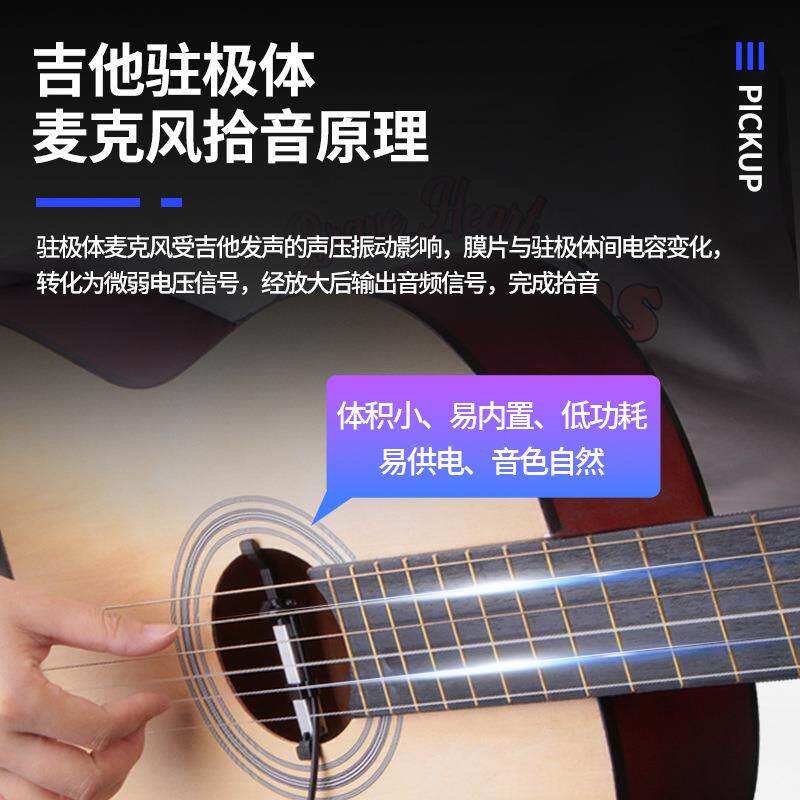 民谣古吉克他音器免开孔典驻拾极体电容麦风拾音ZPN便携演出乐器