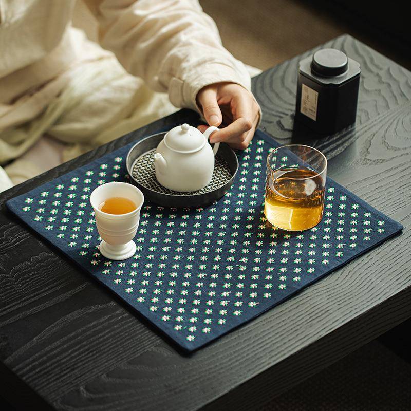 弥手工刺绣加厚干泡茶旗席茶言桌道仕女图&mdash;配件茶隔热棉麻布垫桌