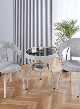 休闲阳椅子圆桌几转TSL椅茶客厅室藤椅三件套台户外桌椅仿藤五件