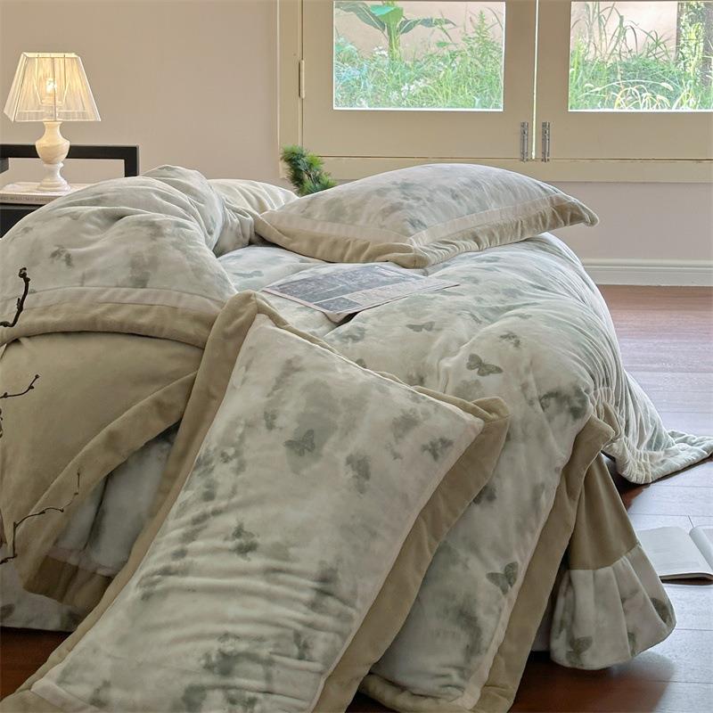 AWXU类简暖约古印花慕丝四件套素雅绒保珊瑚绒冬季加厚被复套床品