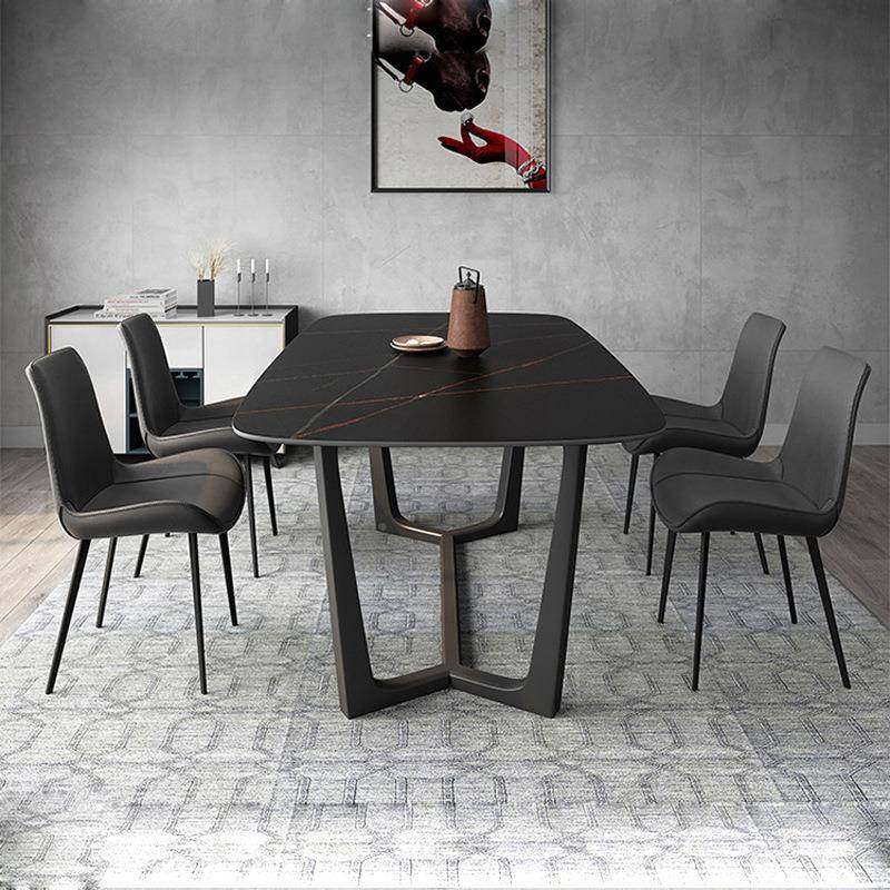 现代极简黑岩色餐桌椅小户型家用ALG长方形饭台商板用餐吃饭桌椅