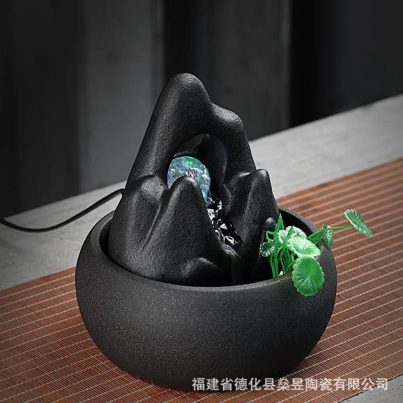 创意流水鱼缸高山流水家居加湿器桌面客厅猫咪饮水机水景鱼缸摆件