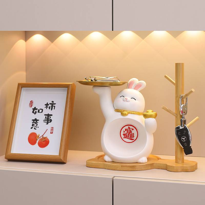 喜兔玄关钥匙收纳摆件创意喜庆结婚饰品家居婚房布置高档客厅装饰
