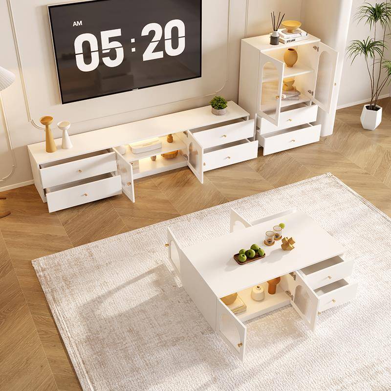 奶油风小F76JMSM6户茶几视斗柜组合客厅柜型家用法式轻奢定电制玻