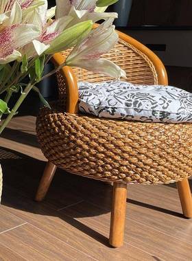 家用9735藤编椅阳台客小椅米子榻榻矮厅靠背椅单人圆形成藤人编织