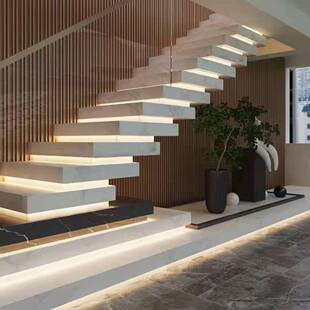 内叠RQT踏梯双梁玻复璃楼梯踏室别墅阁楼式楼梯组装步式钢木楼梯