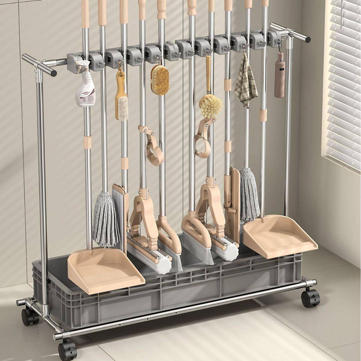 可架子扫收帚纳拖布落地沥水不DD102015锈扫钢置物架把放式移动拖