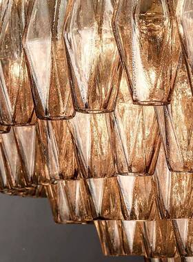 R式H别墅客厅大吊33315灯轻奢RH设师款美全铜挑复高式楼酒计店灯