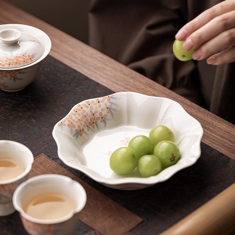 手绘杏花陶瓷壶承泡家用茶壶MST-364盖底托盘台中式高颜值果干盘