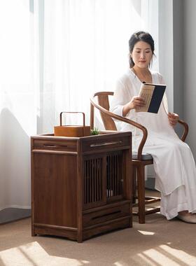 新中式黑胡桃茶TB-65732水柜白蜡边几储物柜实木餐木边木柜茶樱桃