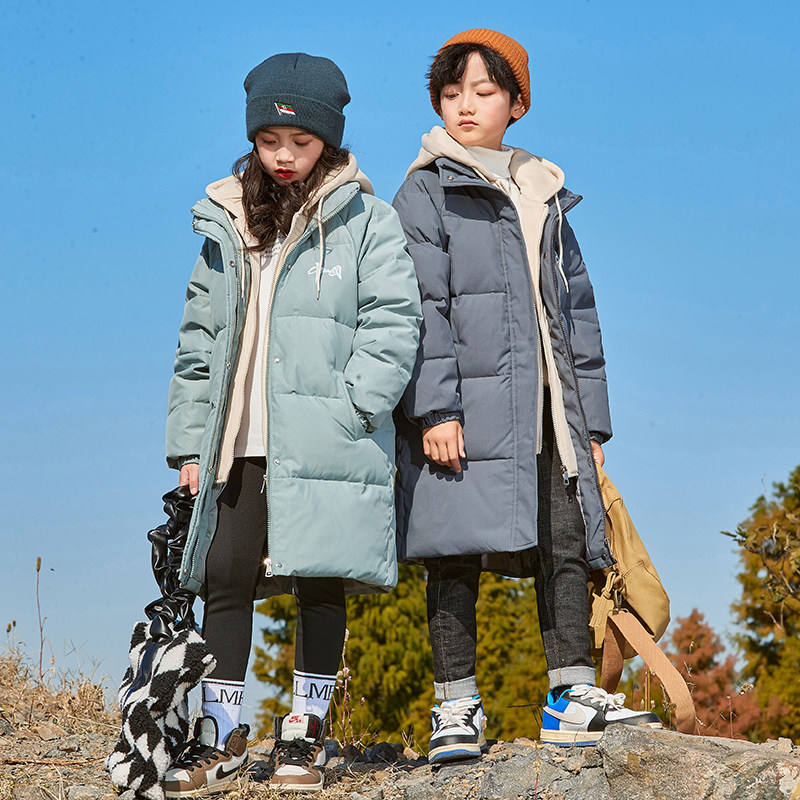 假两件女童羽绒服男童儿童装2021新款中长款中大童洋气加厚冬外套