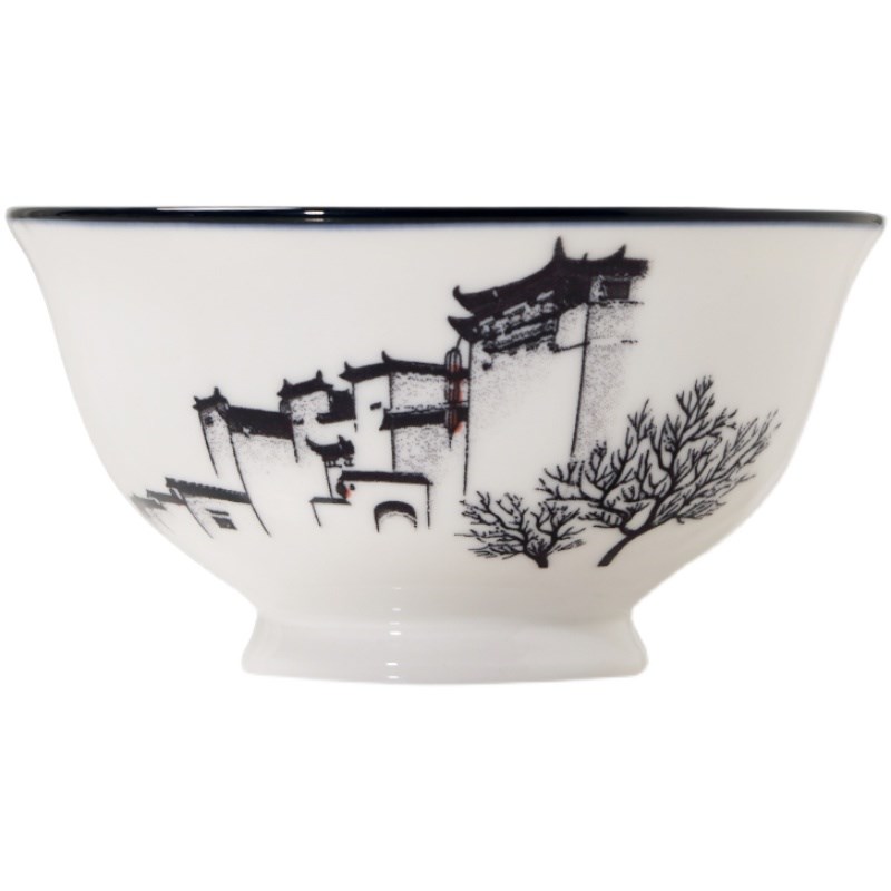 釉中彩家用饭碗 10个装5英寸吃饭碗江南水乡米饭碗欧式碗高脚碗