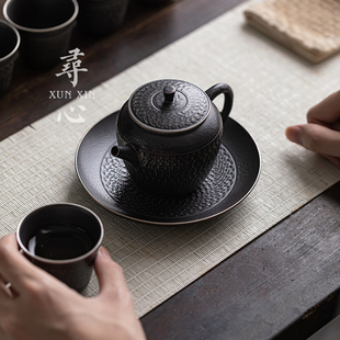 复古壶承壶托干泡盘古黑鎏银陶瓷功夫茶具家用粗陶养壶垫 寻心中式